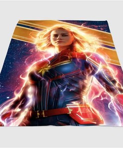 Powerful Captain Marvel Sherpa Fleece Blanket Gifts for Family, for Couple