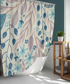 Prairie Berry Wildflower Shower Curtain, Botanical Forest Floral Foliage, Fabric Bathroom Curtain, Home Bath Decor, House Gift