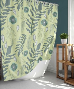 Prairie Leaves Foliage Shower Curtain, Spring Summer Forest Green Plants Fabric Bathroom Curtain, House Warming Gift