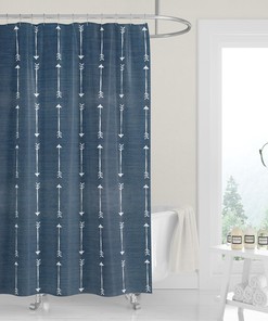 Premium Fabric Shower Curtain 501 Original Dark Blue Denim Print White Arrows Neutral Country Western Bath .