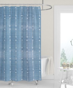 Premium Fabric Shower Curtain 501 Original Washed Blue Denim Print White Arrows Neutral Country Western Bath