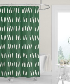 Premium Fabric Shower Curtain Abstract Raindrop Cutouts Dark Kelly Green White Modern Neutral Minimalist
