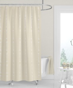 Premium Fabric Shower Curtain Natural Sand Beige Washed Denim Print White Arrows Neutral Country Western Bath
