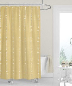 Premium Fabric Shower Curtain Sunflower Yellow Washed Denim Print White Arrows Neutral Country Western Bath