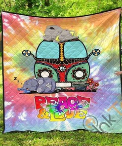 Premium Peace And Love Elephant Quilt Blanket Bedding Set