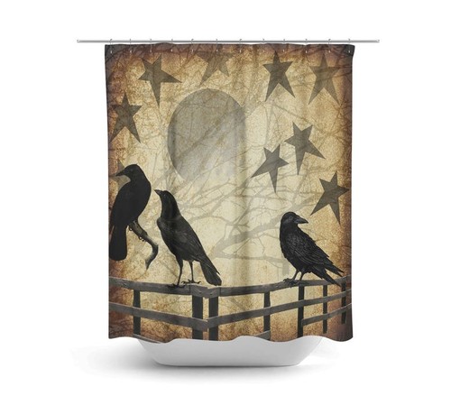 Primitive Grunge Shower Curtain Rustic Crows and Stars Country Farmhouse Decor, Bath Mat, Towels Options