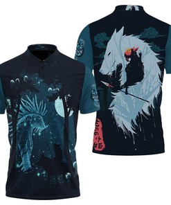 Princess Mononoke San And Her Wolf At Night Polo Shirt All Over Print Shirt 3d T-shirt