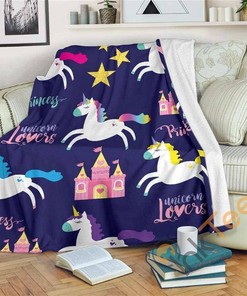 Princess Unicorn Sherpa Fleece Blanket Gifts for Family, for Couple