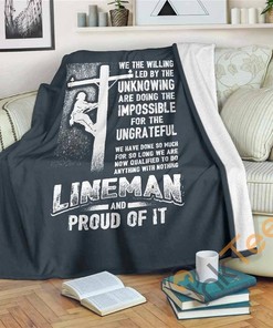 Proud Lineman Sherpa Fleece Blanket Gifts for Family, for Couple
