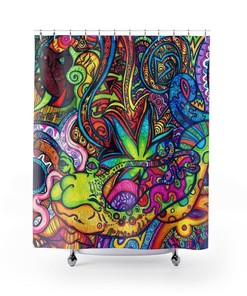 Psychedelic Colorful Shower Curtain, Bathroom Art, Fun Tub Curtain, Happy Bathroom, Shower Art, Trippy Bath Art