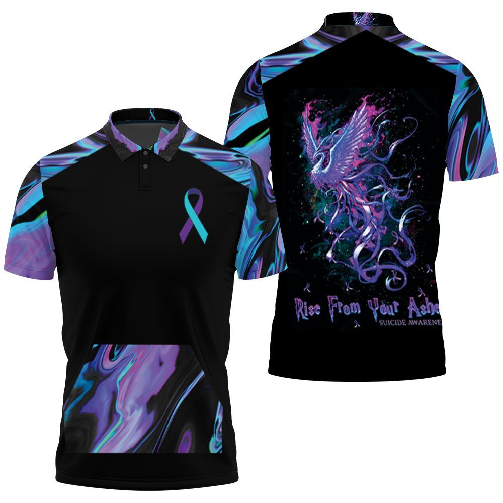 Psychedelic Phoenix Rise From Your Ashes Suicide Prevention 3D All Over Print Polo Shirt
