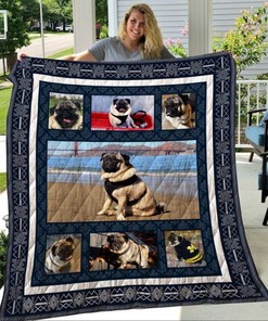 Pug On The Beach Quilt Blanket Bedding Set Great Customized Blanket Gifts For Birthday Christmas Thanksgiving