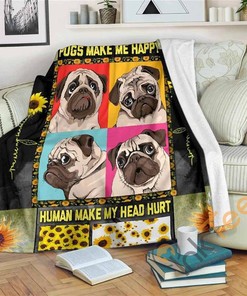 Pug Sherpa Fleece Blanket Gifts for Family