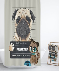 Pug Shower Curtain, Funny Bathroom Decor