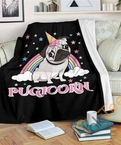 Pugicorn Sherpa Fleece Blanket Gifts for Family, for Couple