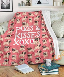 Pugs And Kisses Sherpa Fleece Blanket Gifts for Family, for Couple