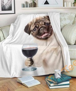 Pugs And Wine Sherpa Fleece Blanket Gifts for Family, for Couple