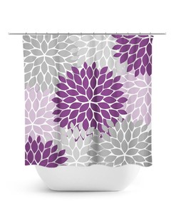 Purple And Gray Shower Curtain, Purple Bathtub Curtain, Floral Bathroom Decor, Purple Bathroom, Modern Home Decor