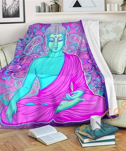 Purple And Teal Buddha Sherpa Fleece Blanket Gifts for Family, for Couple