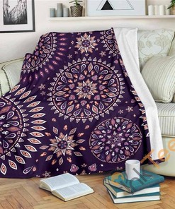 Purple Bohemian Mandala Pattern Sherpa Fleece Blanket Gifts for Family, for Couple