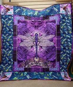 Purple Dragonfly With Purple Pattern Quilt Blanket Great Customized Blanket Gifts For Birthday Christmas Thanksgiving