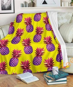 Purple Edm Pineapple Pattern Sherpa Fleece Blanket Gifts for Family, for Couple