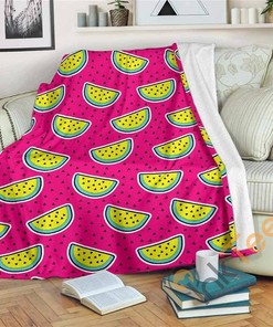 Purple Fancy Watermelon Pattern Sherpa Fleece Blanket Gifts for Family, for Couple