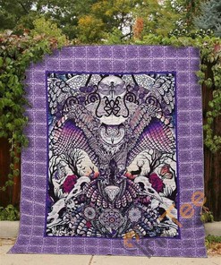 Purple Feather Owl Quilt Blanket Bedding Set