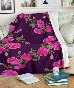 Purple Floral Flower Pattern Sherpa Fleece Blanket Gifts for Family, for Couple