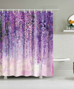 Purple Flower Shower Curtain, Hanging Floral Beautiful Design