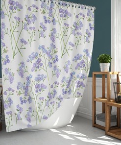 Purple Flowers Watercolor Shower Curtain, Botanical Garden Cute Floral, House Warming Gift