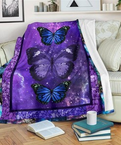 Purple Galaxy Butterfly Butterfly Lover Sherpa Fleece Blanket Gifts for Family, for Couple