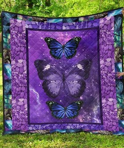 Purple Galaxy Butterfly Gift For Butterfly Lover Quilt