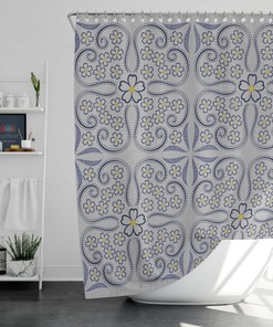 Purple Geometric Flower Shower Curtain, Floral Fabric Bathroom Curtain, Home Bathroom Set Decor