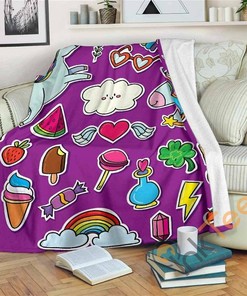 Purple Girly Unicorn Pattern Sherpa Fleece Blanket Gifts for Family, for Couple