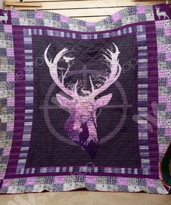 Purple Gradient Hunting Deer Hunting Lo Quilt Blanket Bedding Set
