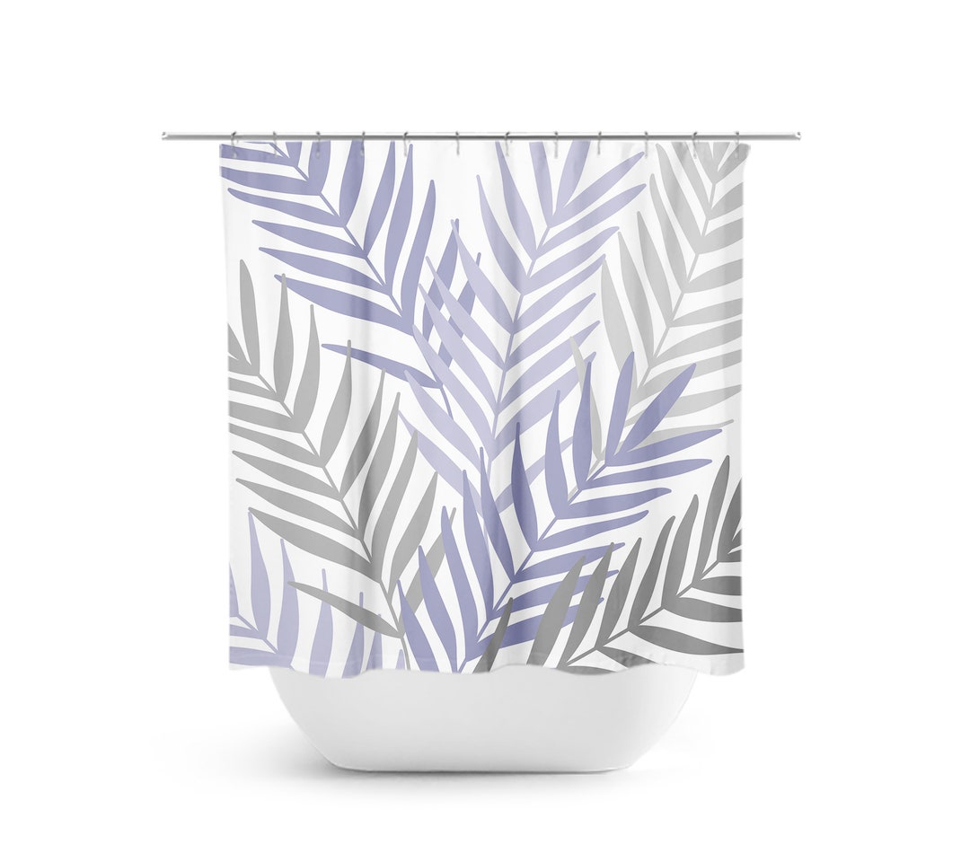 Purple Gray Bathroom, Lavender Bathroom, Palm Tree Shower Curtain, Tropical Bathroom, Guest Bathroom, Botanical Bath Curtain