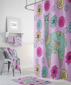 Purple Llama Shower Curtain, Bath Mat and Towels