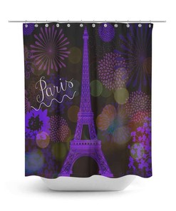 Purple Paris Shower Curtain, Bath Towels, Bath Mat Optional Eiffel Tower