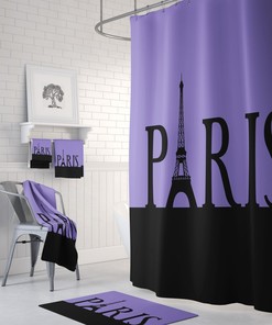 Purple Paris Shower Curtain Eiffel Tower