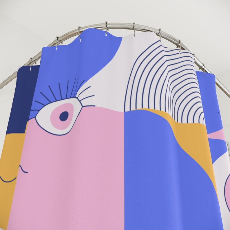 Purple Retro Shapes Personalized Shower Curtain With Minimalistic Contemporary Art Design For Apartment Bathroom - Image 3
