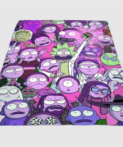 Purple Rick And Morty Character Sherpa Fleece Blanket Gifts for Family, for Couple
