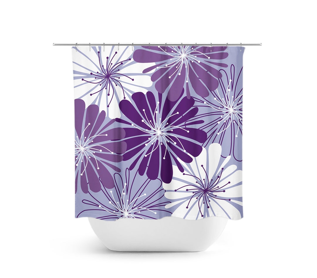 Purple Shower Curtain, Floral Bath Curtain, Lavender Bathroom, Fabric Shower Curtain, Girls Bathroom Decor, Purple Bathroom