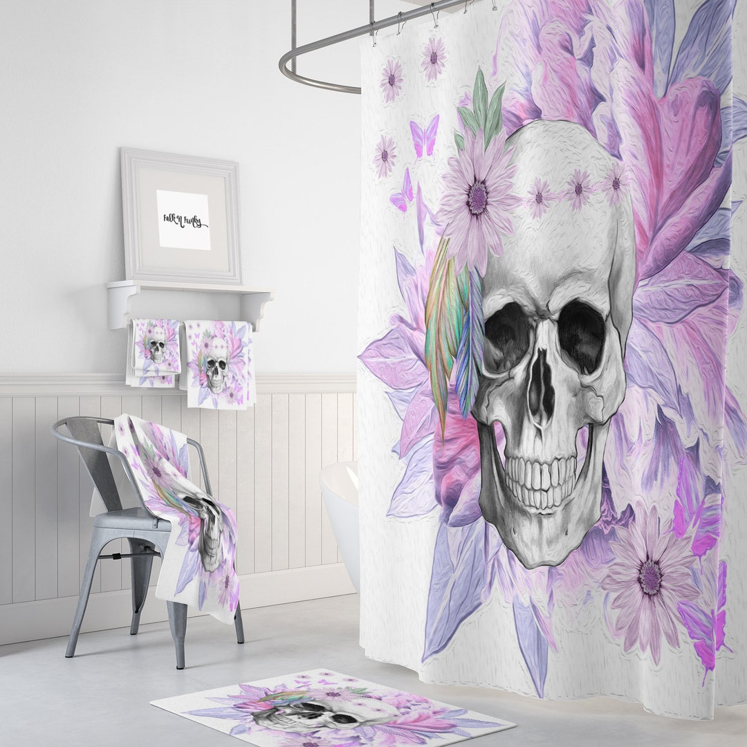 Purple Skull Boho Shower Curtain