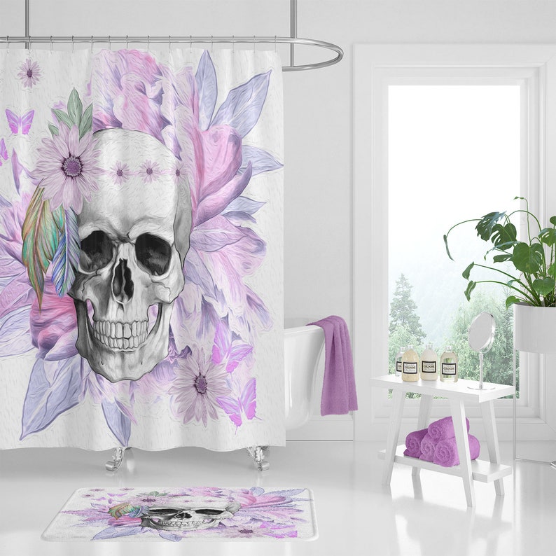 Purple Skull Boho Shower Curtain - Image 2