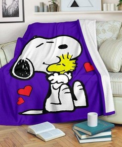 Purple Snoopy And Woodstock Premium Blanket for Home Décor