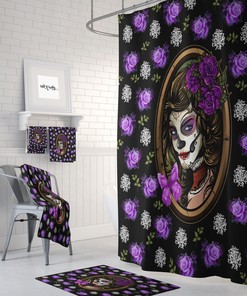 Purple Sugar Skull Shower Curtain, Day Of The Dead Decor