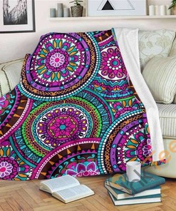 Purple Teal Circle Mandala Sherpa Fleece Blanket Gifts for Family, for Couple