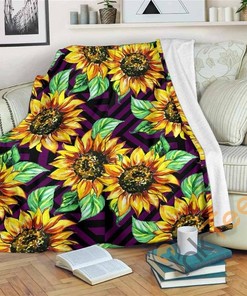 Purple Trippy Sunflower Sherpa Blanket Fleece Blanket Gifts for Fans