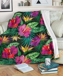 Purple Tropical Pattern Sherpa Fleece Blanket Gifts for Family, for Couple